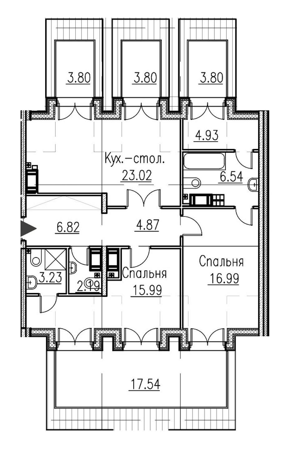 2-комнатная, 93 м² — ЖК Клубный дом Петровский квартал на воде