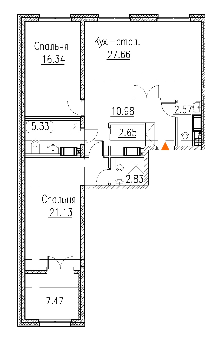 2-комнатная, 95 м² — ЖК Клубный дом Петровский квартал на воде