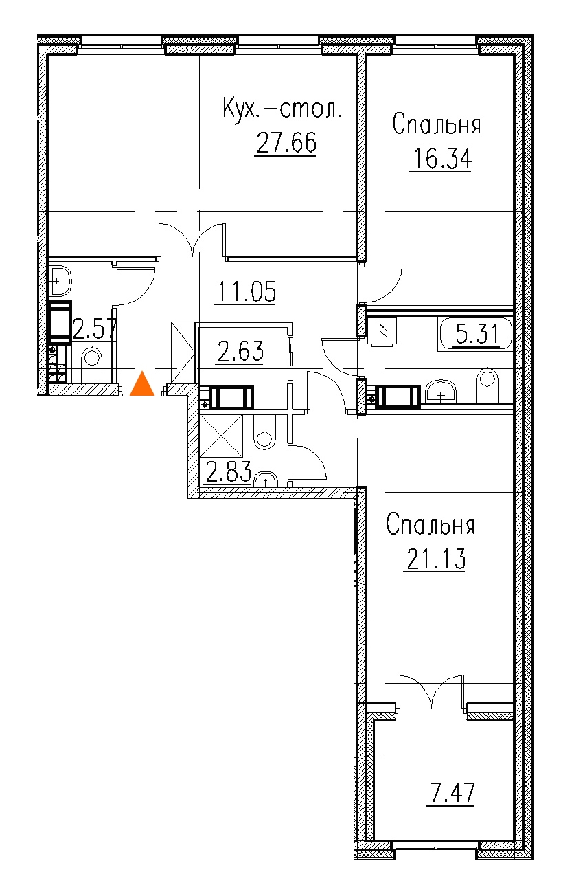2-комнатная, 95 м² — ЖК Клубный дом Петровский квартал на воде