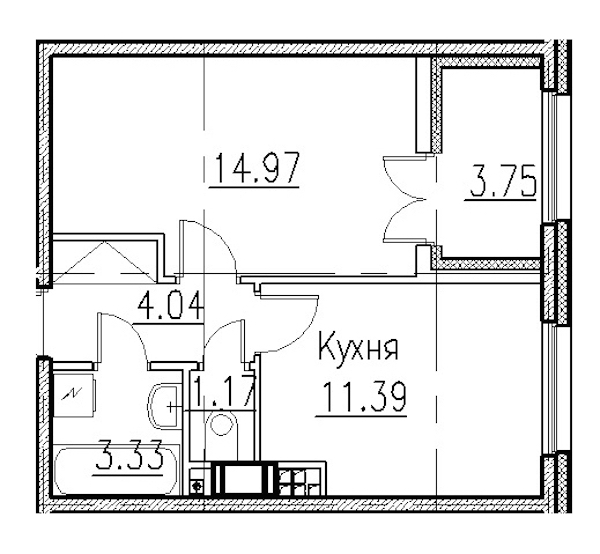 1-комнатная, 36 м² — ЖК Клубный дом Петровский квартал на воде