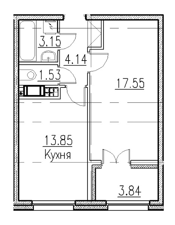 1-комнатная, 42 м² — ЖК Клубный дом Петровский квартал на воде