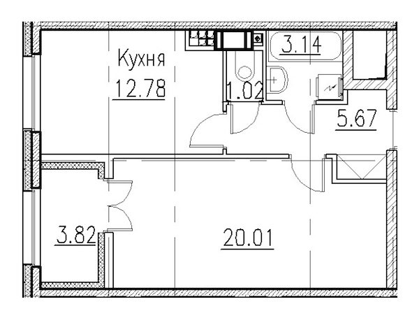 1-комнатная, 43 м² — ЖК Клубный дом Петровский квартал на воде