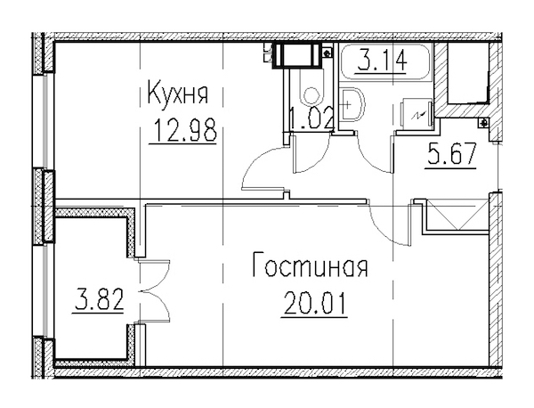 1-комнатная, 43 м² — ЖК Клубный дом Петровский квартал на воде
