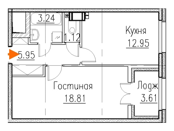 1-комнатная, 44 м² — ЖК Клубный дом Петровский квартал на воде