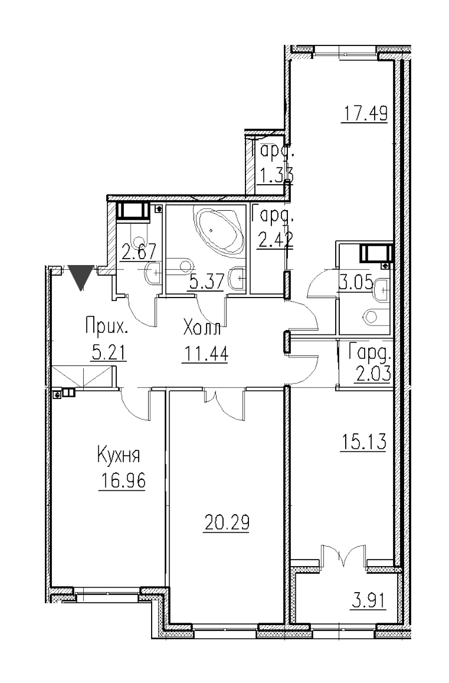 3-комнатная, 104 м² — ЖК Клубный дом Петровский квартал на воде