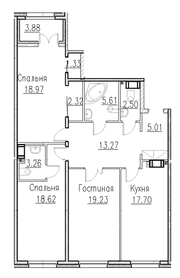 3-комнатная, 106 м² — ЖК Клубный дом Петровский квартал на воде