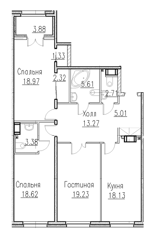 3-комнатная, 107 м² — ЖК Клубный дом Петровский квартал на воде