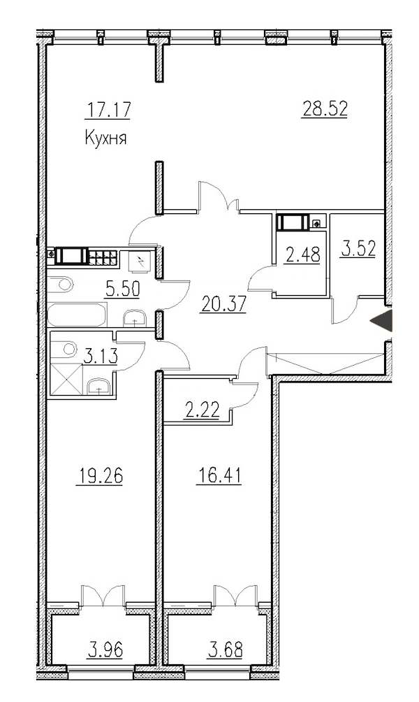 3-комнатная, 121 м² — ЖК Клубный дом Петровский квартал на воде