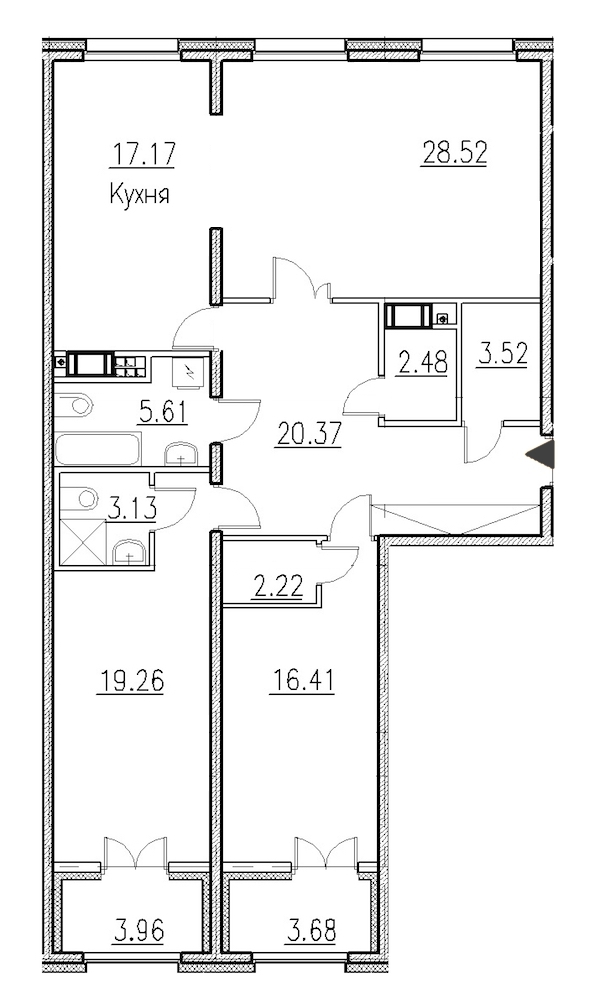 3-комнатная, 121 м² — ЖК Клубный дом Петровский квартал на воде