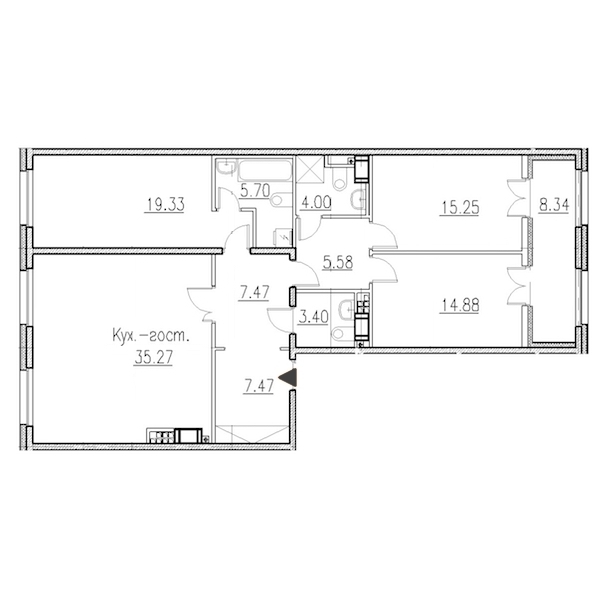 3-комнатная, 121 м² — ЖК Клубный дом Петровский квартал на воде