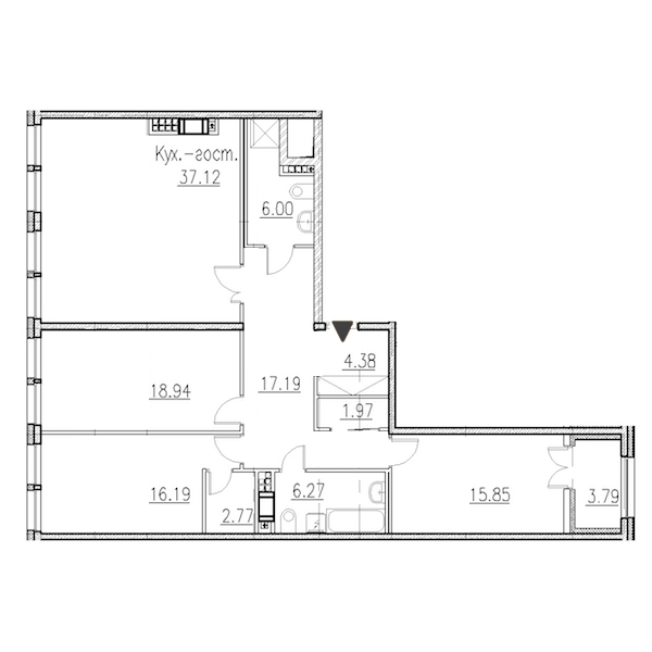 3-комнатная, 129 м² — ЖК Клубный дом Петровский квартал на воде
