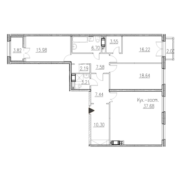 3-комнатная, 132 м² — ЖК Клубный дом Петровский квартал на воде