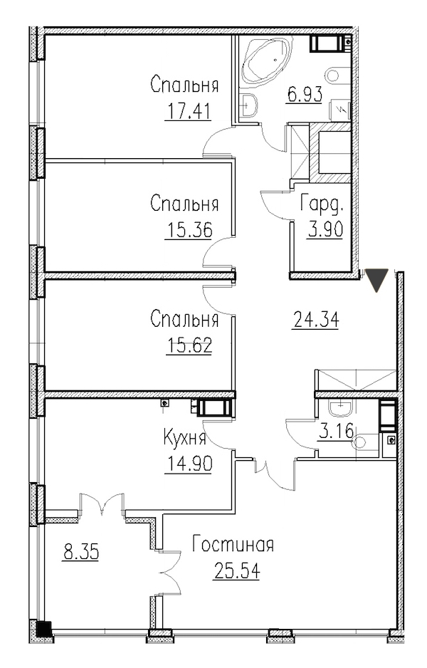 4-комнатная, 128 м² — ЖК Клубный дом Петровский квартал на воде