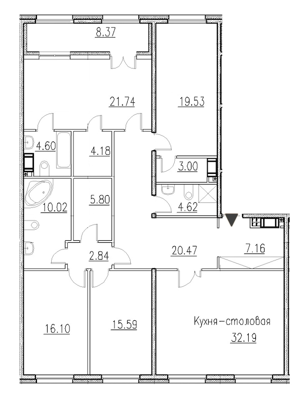 4-комнатная, 170 м² — ЖК Клубный дом Петровский квартал на воде