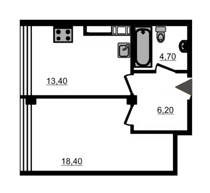 1-комнатная, 44 м² — ЖК ЖК Fusion (Фьюжн)