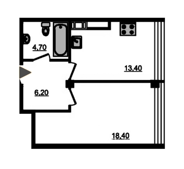 1-комнатная, 45 м² — ЖК ЖК Fusion (Фьюжн)