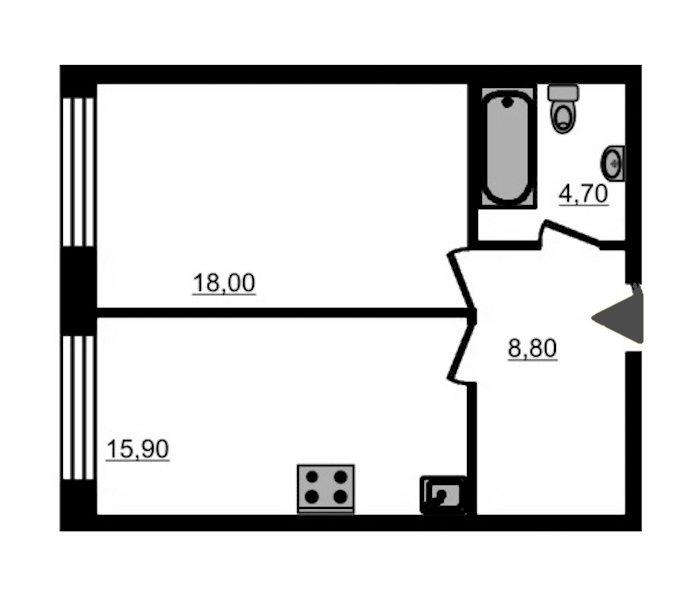 1-комнатная, 48 м² — ЖК ЖК Fusion (Фьюжн)