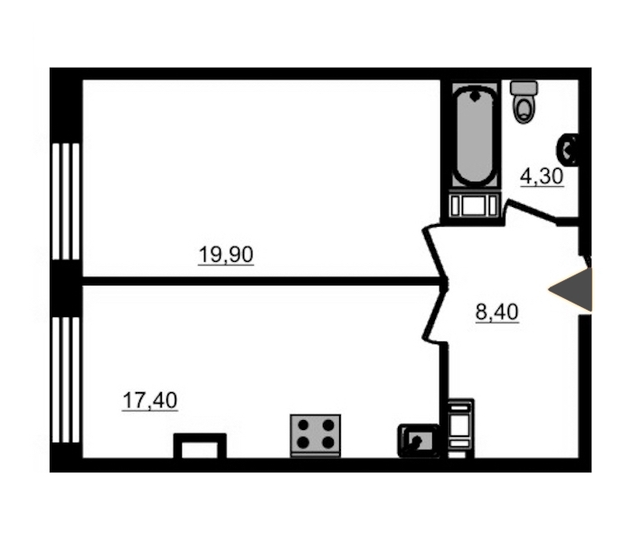 1-комнатная, 51 м² — ЖК ЖК Fusion (Фьюжн)