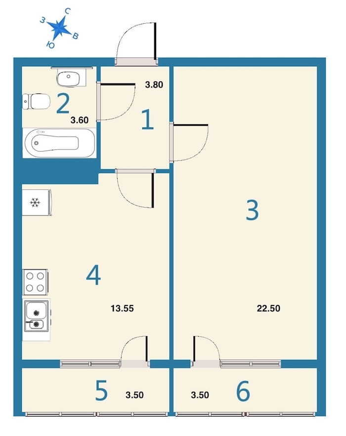 1-комнатная, 47 м² — ЖК ЖК Дом на Космонавтов