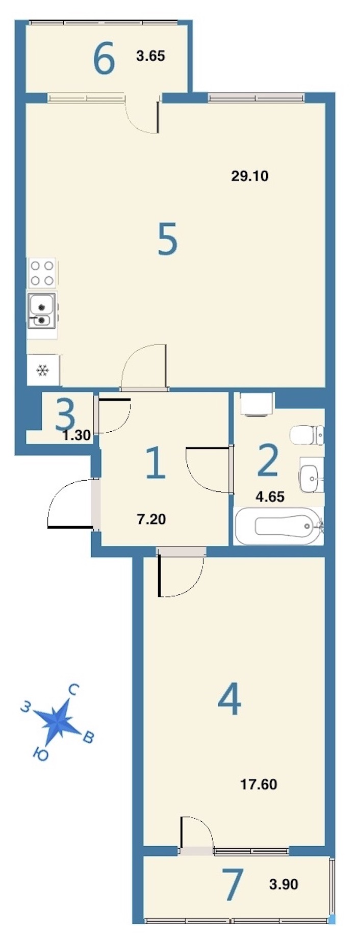 1-комнатная, 64 м² — ЖК ЖК Дом на Космонавтов