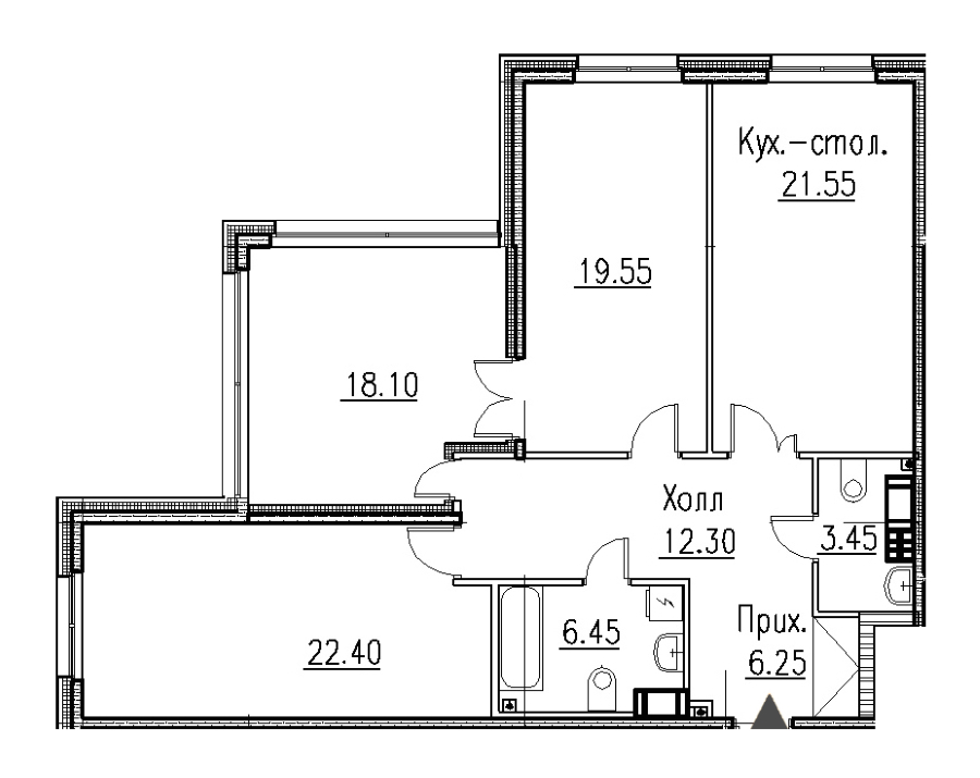 2-комнатная, 92 м² — ЖК Клубный дом Петровский квартал на воде