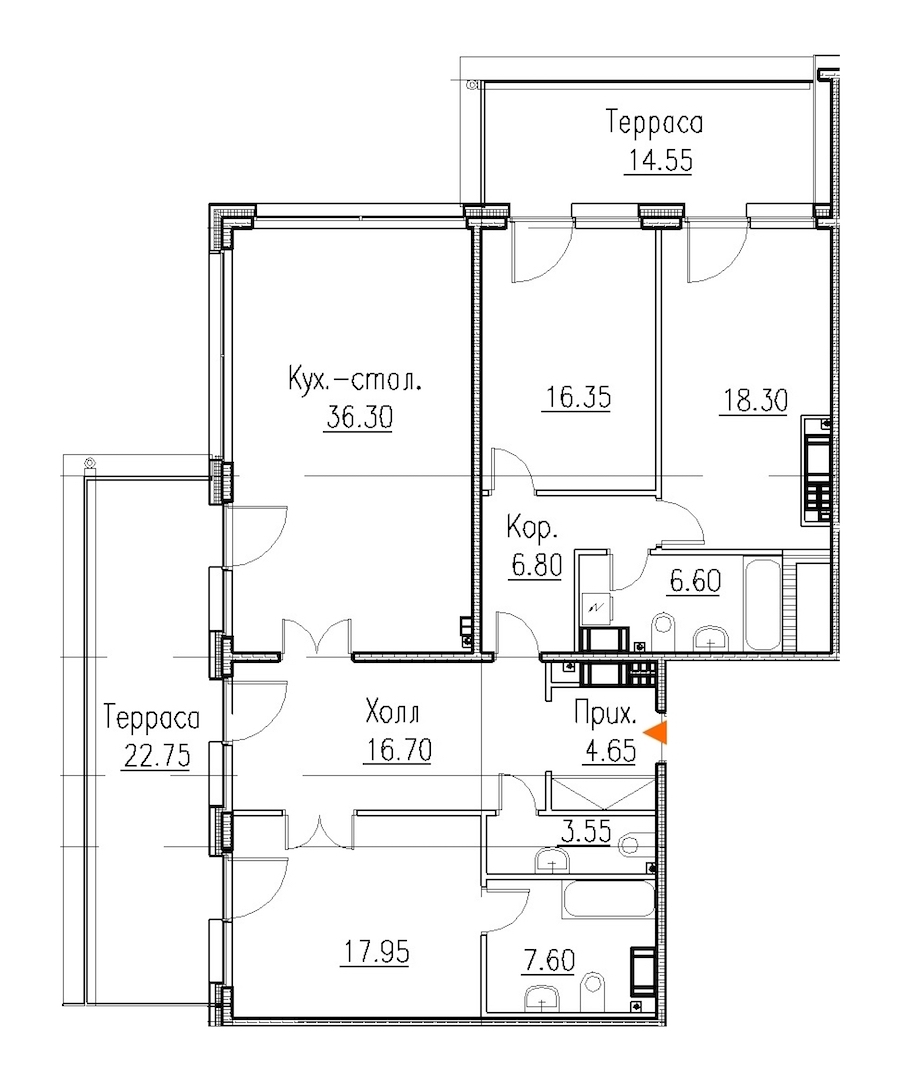 3-комнатная, 136 м² — ЖК Клубный дом Петровский квартал на воде