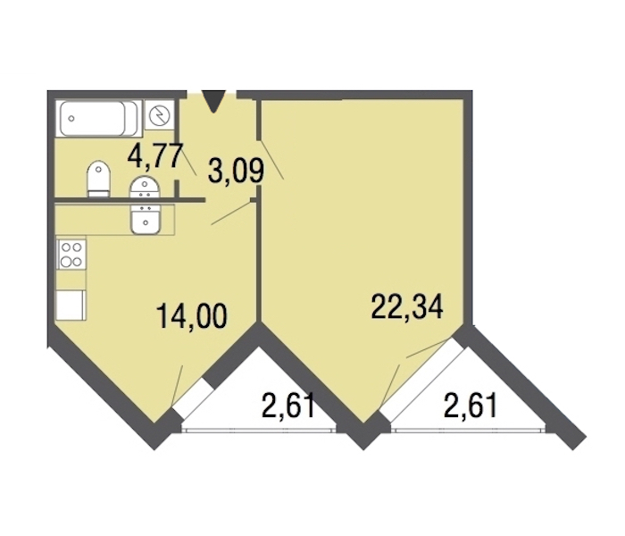 1-комнатная, 44 м² — ЖК Дом Биография