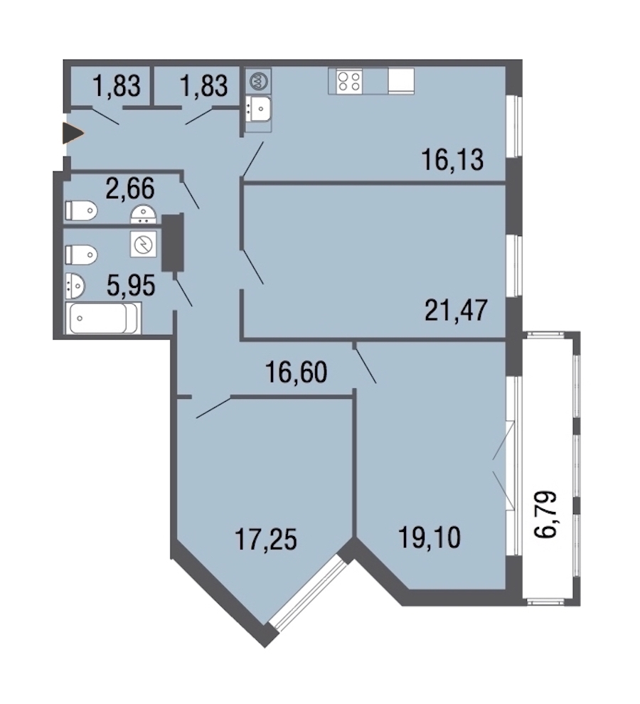 3-комнатная, 103 м² — ЖК Дом Биография
