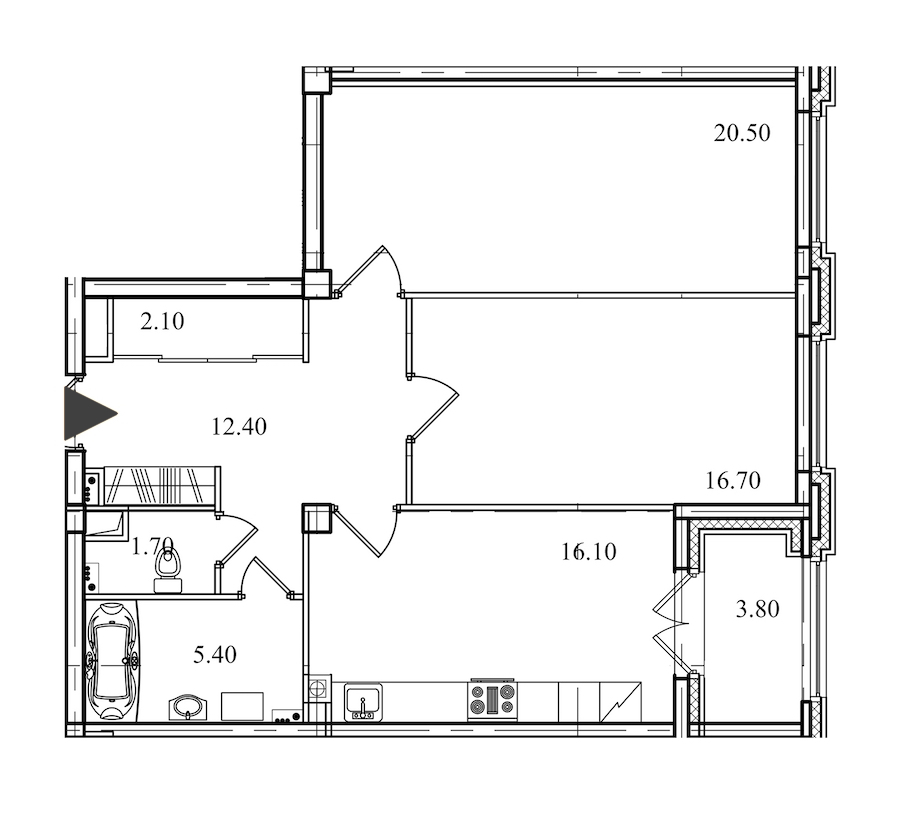 2-комнатная, 75 м² — ЖК ЖК Victory Plaza (Виктори Плаза)