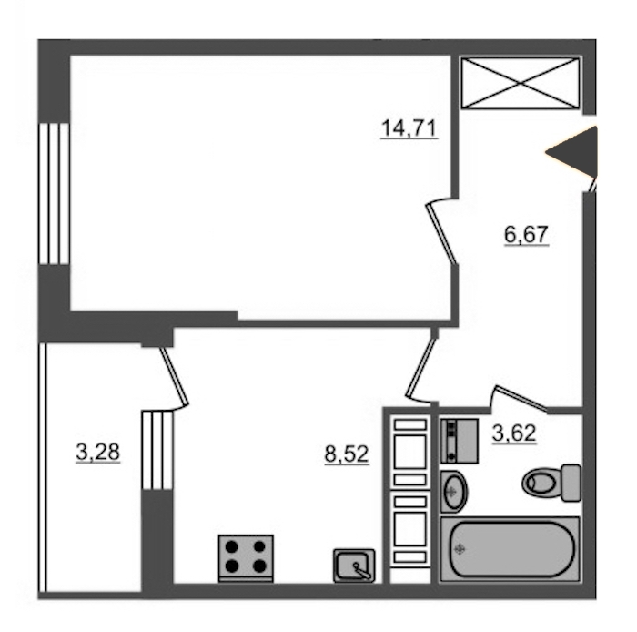 1-комнатная, 34 м² — ЖК ЖК Полис на Неве