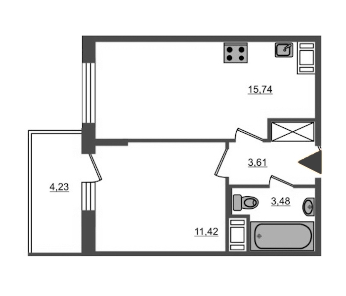1-комнатная, 34 м² — ЖК ЖК Полис на Неве