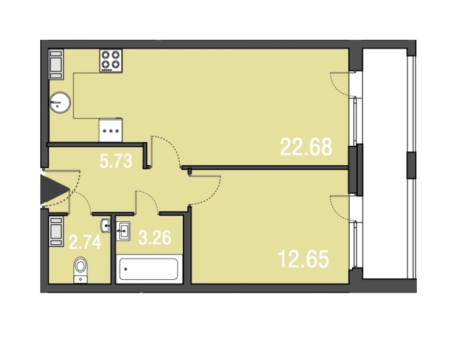 1-комнатная, 47 м² — ЖК Апарт-отель Русские сезоны