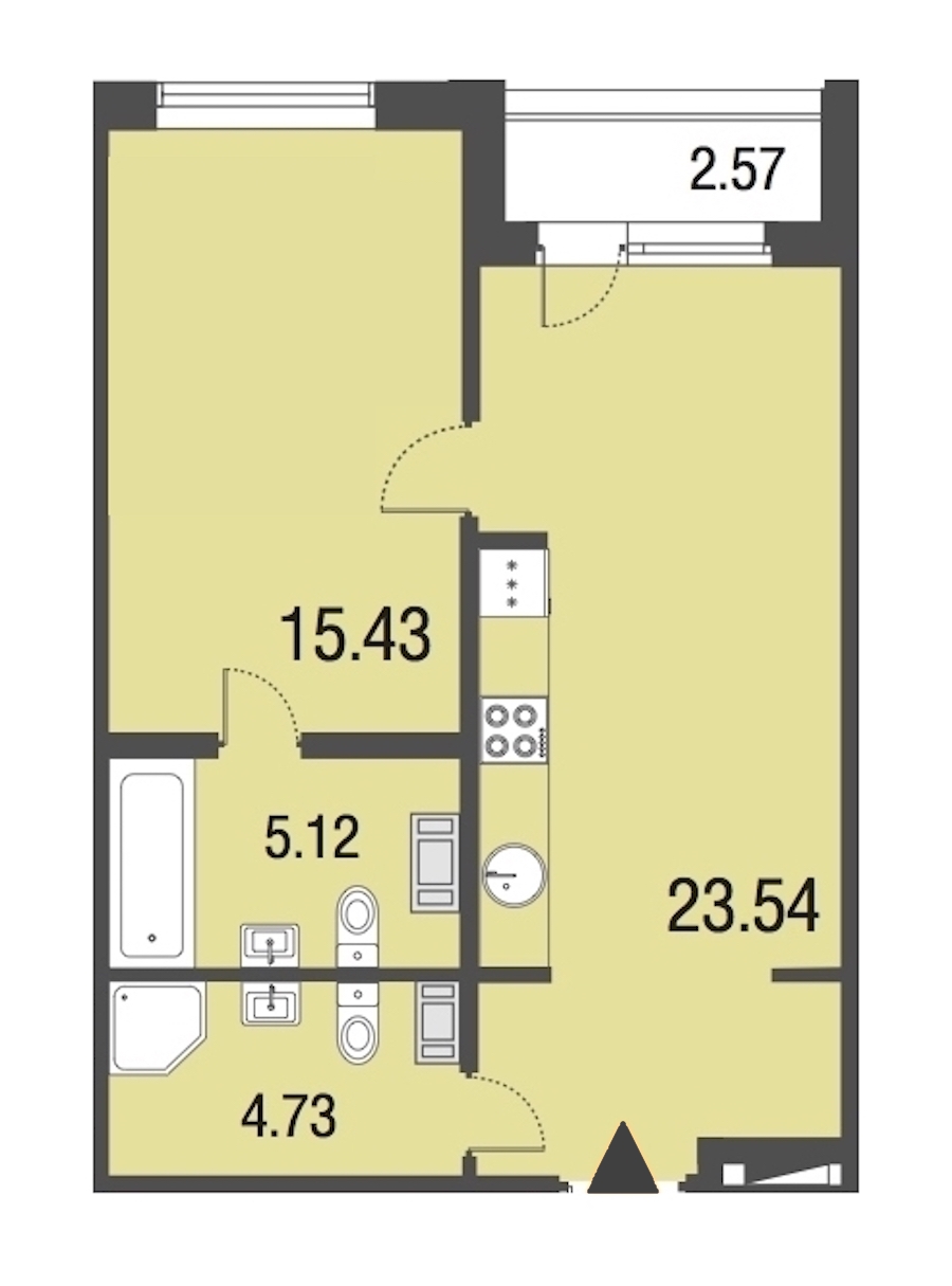 1-комнатная, 49 м² — ЖК Апарт-отель Русские сезоны