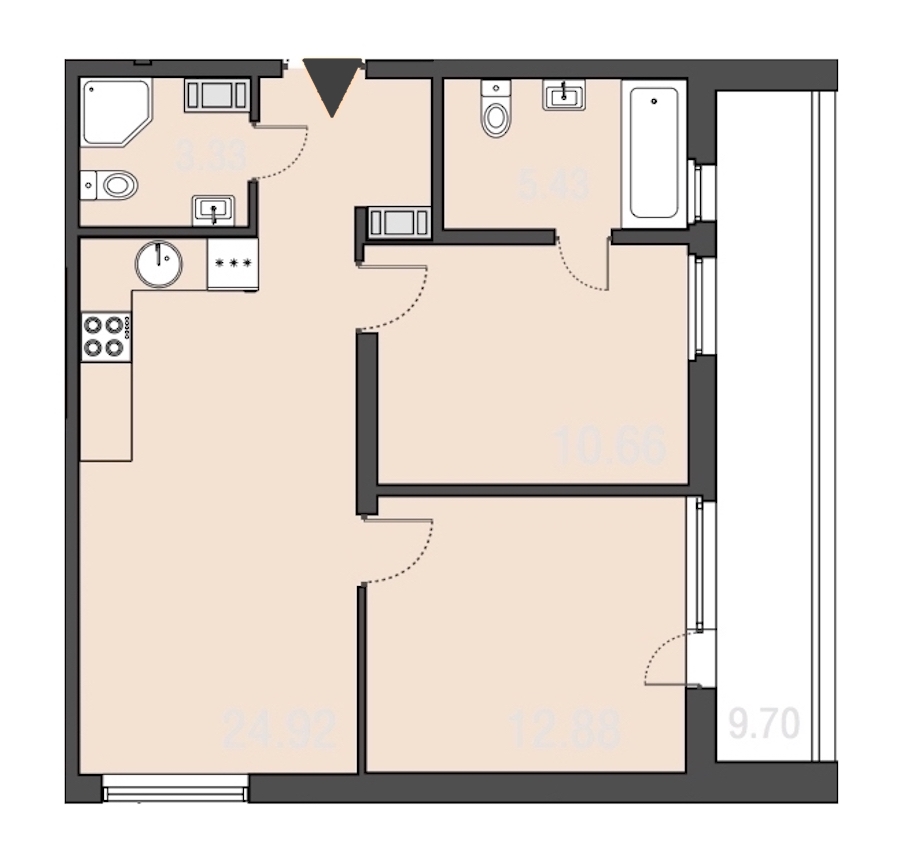 2-комнатная, 57 м² — ЖК Апарт-отель Русские сезоны
