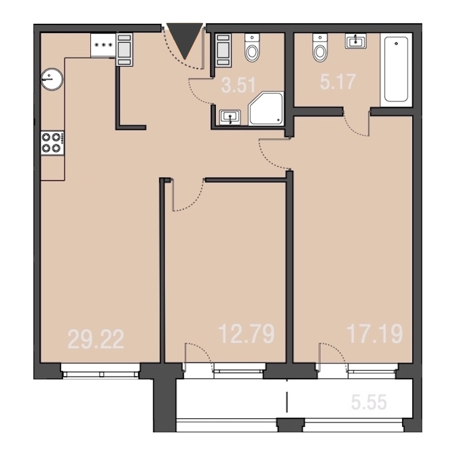 2-комнатная, 68 м² — ЖК Апарт-отель Русские сезоны