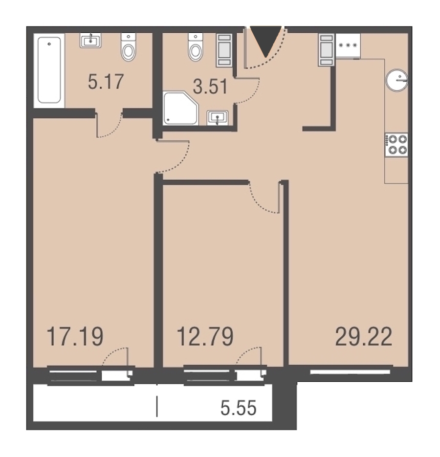 2-комнатная, 68 м² — ЖК Апарт-отель Русские сезоны