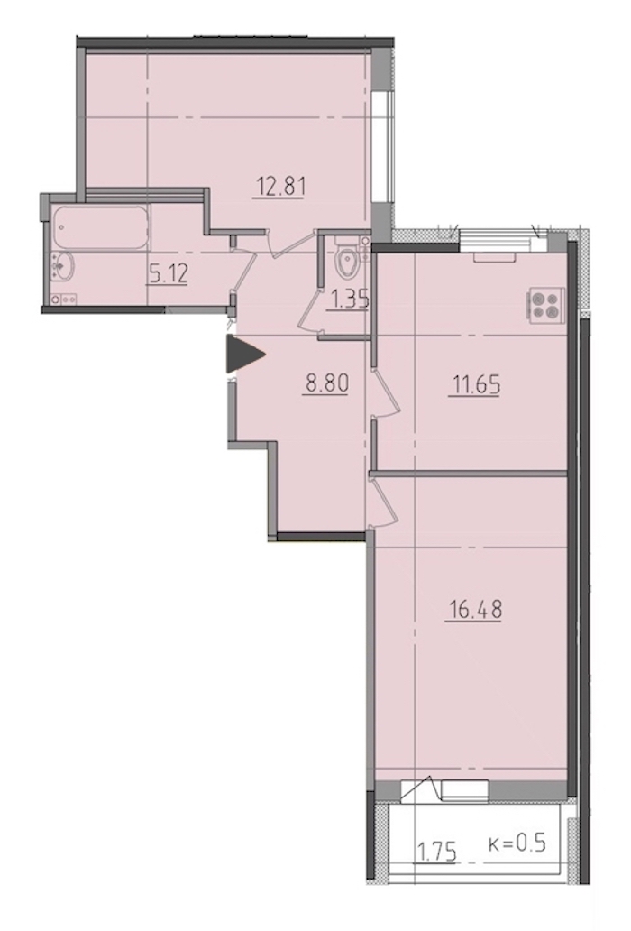 2-комнатная, 58 м² — ЖК ЖК Ювента
