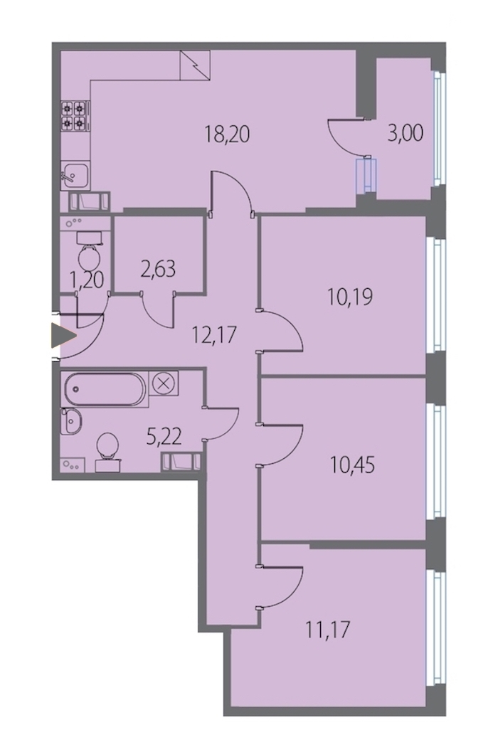 3-комнатная, 73 м² — ЖК ЖК Клубный дом Джи 9 (Клубный дом G9)