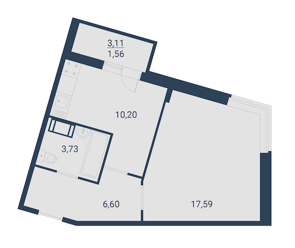 1-комнатная, 40 м² — ЖК ЖК Материк