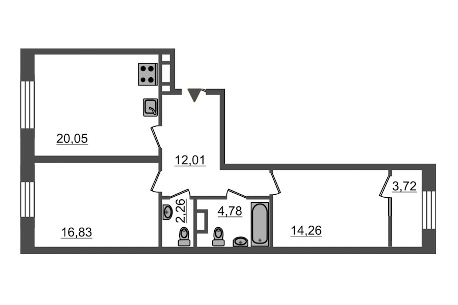 2-комнатная, 74 м² — ЖК ЖК Botanica (Ботаника)
