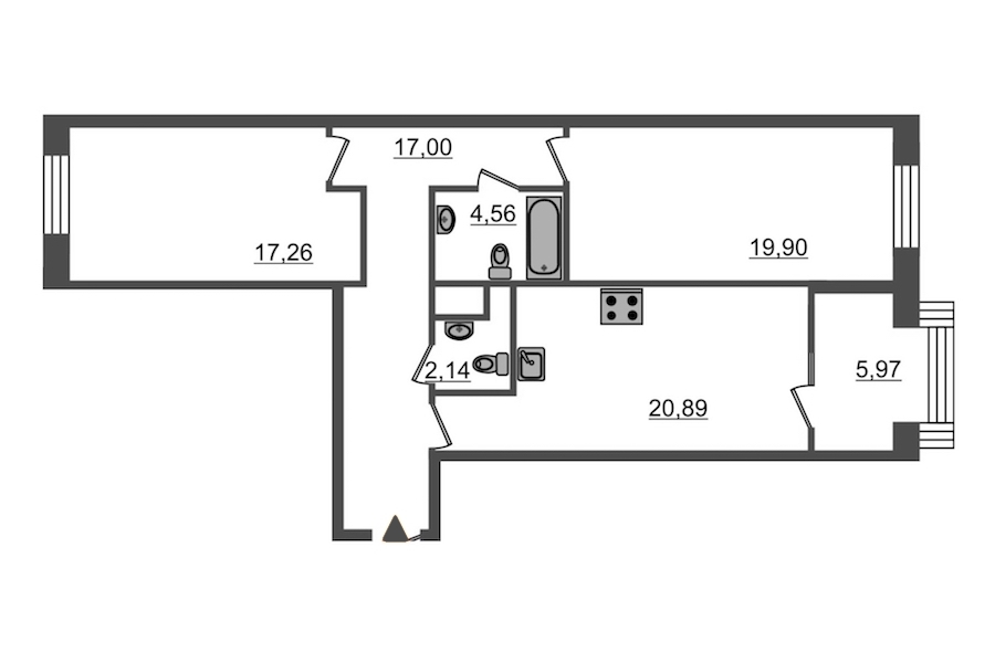 2-комнатная, 88 м² — ЖК ЖК Botanica (Ботаника)
