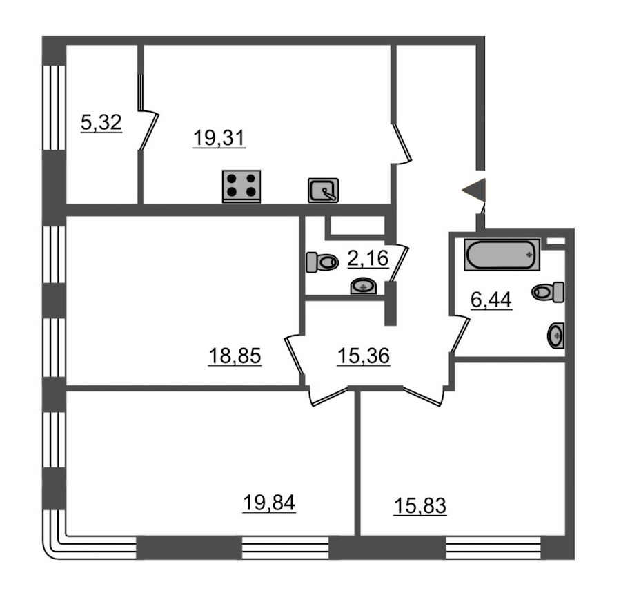 3-комнатная, 103 м² — ЖК ЖК Botanica (Ботаника)