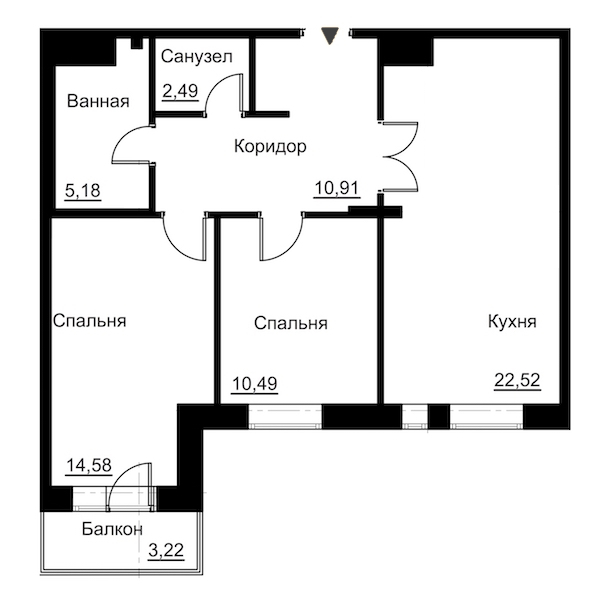 2-комнатная, 68 м² — ЖК Жилой дом Ye's Residence (Йес Резиденс)