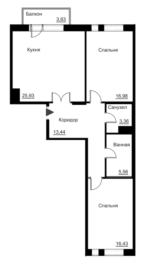 2-комнатная, 84 м² — ЖК Жилой дом Ye's Residence (Йес Резиденс)