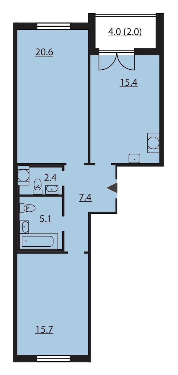2-комнатная, 69 м² — ЖК ЖК Цивилизация на Неве