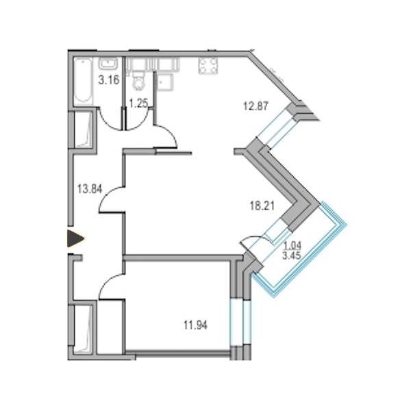 2-комнатная, 61 м² — ЖК ЖК Приморский квартал