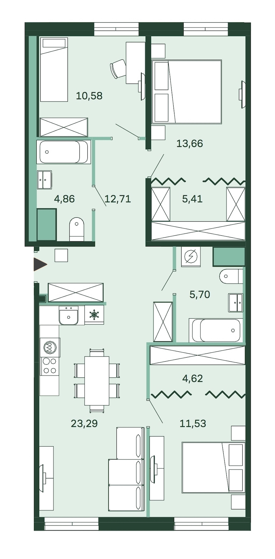 3-комнатная, 92 м² — ЖК ЖК Магнифика Резиденс (Magnifika Residence)
