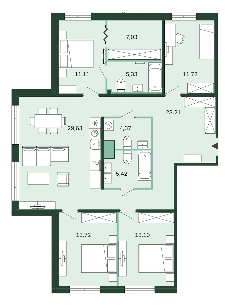 4-комнатная, 125 м² — ЖК ЖК Магнифика Резиденс (Magnifika Residence)