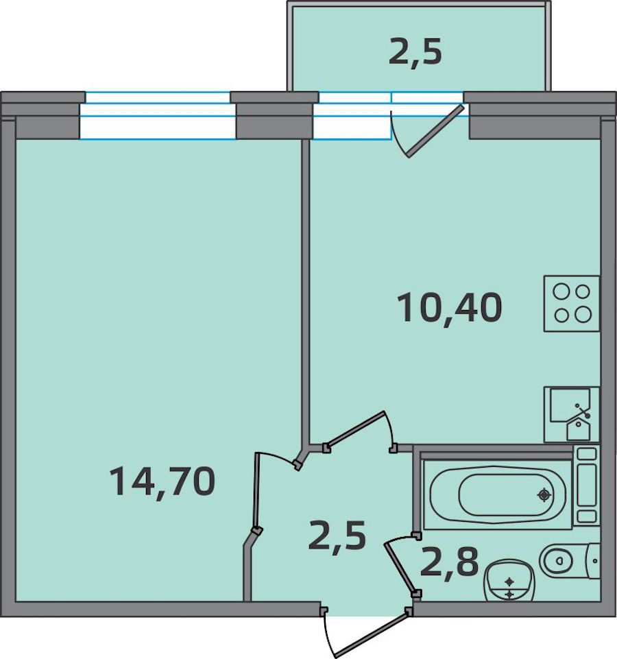 1-комнатная, 30 м² — ЖК ЖК ЭкспоГрад 2