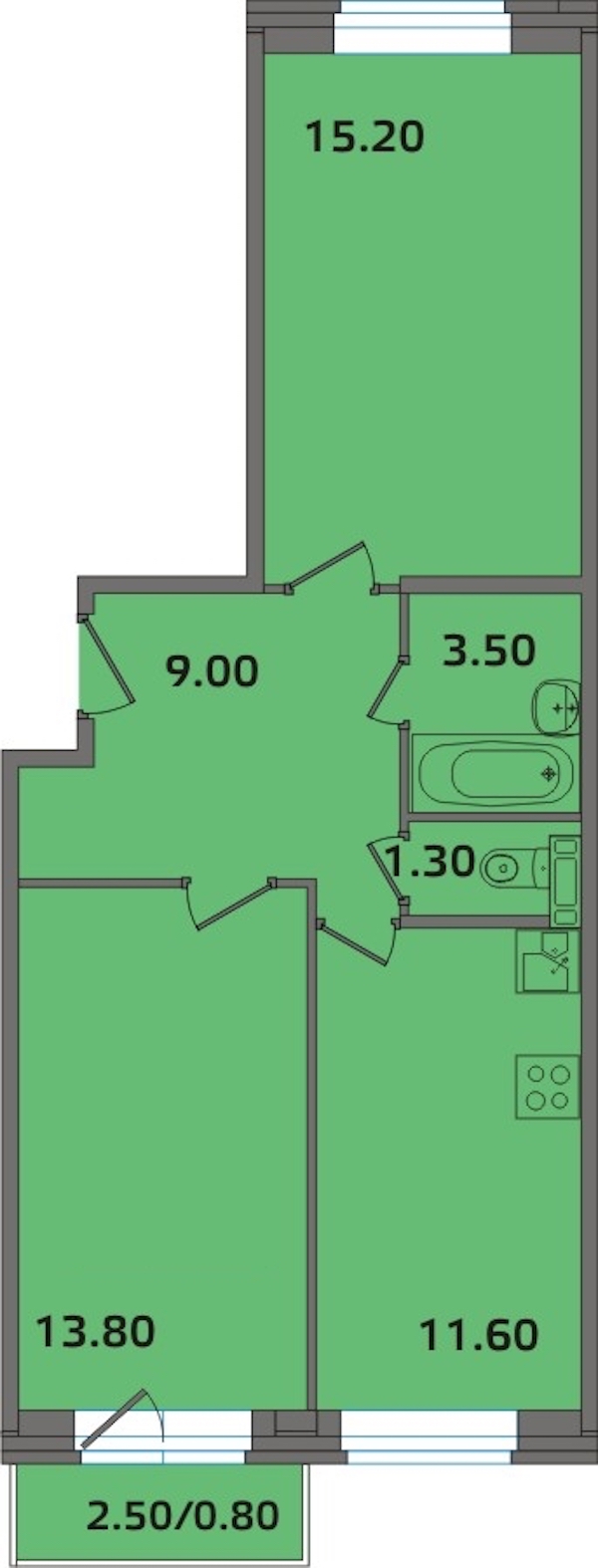 2-комнатная, 55 м² — ЖК ЖК ЭкспоГрад 2
